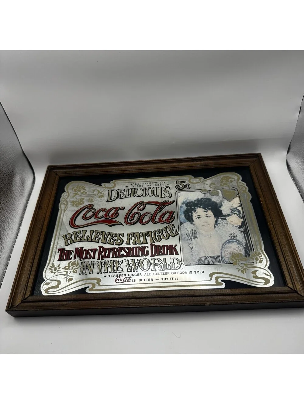 Vintage Coca Cola Relieves Fatigue Advertising Mirror Wood Frame Hand Made UK